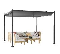Pergola de Jardin 3,1 x 3,1 x 2,25M COSTWAY-Auvent Rétractable en Tissu Polyester-Structure Métalliques-Pare-Soleil- Patio,Terrasse