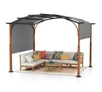 Pergola de Jardin 3 x 6 x 2,6M COSTWAY-Auvent Rétractable en Tissu Polyester-Structure Métalliques-à Arcs-Poteaux Aspect Bois-Gris