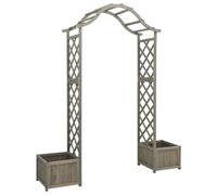 Pergola De Jardin avec Pots et Porte, Gris, Bois de Sapin Massif | Entrée cintrée, deux pots latéraux, structure stable, décoration de chemin, design élégant