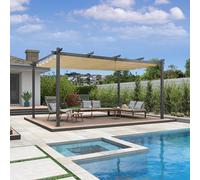 Pergola de jardin en aluminium de 3,5 x 4,8 m avec toit rétractable, tonnelle d'extérieur élégante pour patio, terrasse et usage commercial, couleur kaki clair