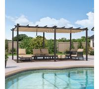 Pergola de jardin en aluminium de 3,5 x 5,5 m avec toit rétractable, tonnelle d'extérieur élégante pour patio, terrasse et usage commercial, couleur châtaignier clair