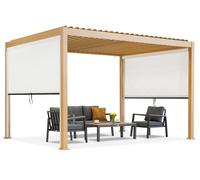Pergola de terrasse autoportante Lagos 3x4 avec volets roulants latéraux en bois Garden Point de 3m de long - blanc
