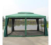 Pergola double toit avec système de drainage, structure en métal, moustiquaire pour jardin, pelouse, terrasse, vert foncé