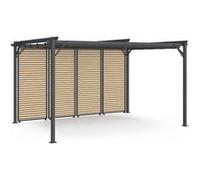 IDMarket - Pergola édition Collector persiennes Horizontales Effet Bois et Toit rétractable 3x4M 4 pans modulables Gris Anthracite