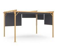 IDMarket Pergola Édition Exclusive Effet Bois Toit rétractable 3x4 m 4 stores Gris Anthracite