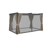 IDMarket Pergola Édition Intégrale avec moustiquaire toit rétractable 3x4 m 4 rideaux Taupe