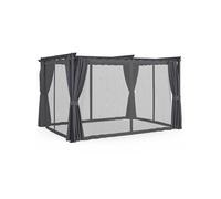 IDMarket Pergola Édition intégrale moustiquaire toit rétractable 3x4M 4 rideaux gris