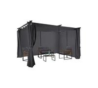 IDMarket Pergola édition limitée toit rétractable 3x4 m et 4 rideaux gris anthracite