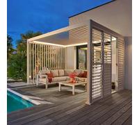 Pergola électrique bioclimatique autoportante EVORA Argile 4 x 3 m - Structure et lames doubles en aluminium Hespéride