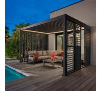 Pergola électrique bioclimatique autoportante EVORA Graphite 4 x 3 m - Structure et lames doubles en aluminium Hespéride