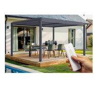 Pergola électrique bioclimatique - Cazeboo - SANTA - 4x3m - Aluminium - Gris anthracite - Lames orientables acier