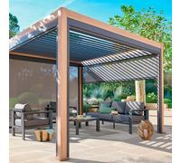 Pergola électrique bioclimatique EVORA Effet bois Honey 4 x 3 m - Structure et lames doubles en aluminium Hespéride