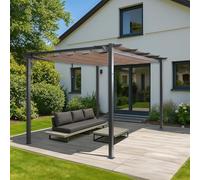 Pergola en Aluminium HWC-N93, pavillon de Jardin Pavillon de Jardin, Structure Stable de 8cm Toit Coulissant UV50+ 3x4m - Taupe