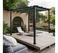 Pergola en Aluminium HWC-N93, pavillon de Jardin, Structure Stable de 8 cm, Toit Coulissant UV50+ 3x3m - Vert