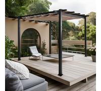 Pergola en Aluminium HWC-N93, pavillon de Jardin, Structure Stable de 8 cm, Toit Coulissant UV50+ 3x3m - crème-Beige