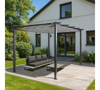 Pergola en Aluminium HWC-N93, pavillon de Jardin Pavillon de Jardin, Structure Stable de 8cm Toit Coulissant UV50+ 3x4m - Gris