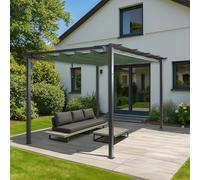 Pergola en Aluminium HWC-N93, pavillon de Jardin Pavillon de Jardin, Structure Stable de 8cm Toit Coulissant UV50+ 3x4m - Vert