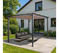 Pergola En Aluminium Hwc-N93, Pavillon De Jardin Pavillon De Jardin, Structure Stable De 8cm Toit Coulissant Uv50+ 3x4m Taupe Marron
