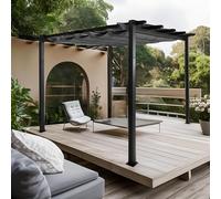 Pergola en Aluminium HWC-N93, pavillon de Jardin, Structure Stable de 8 cm, Toit Coulissant UV50+ 3x3 m - Anthracite