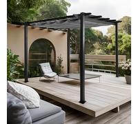 Pergola en Aluminium HWC-N93, pavillon de Jardin, Structure Stable de 8 cm, Toit Coulissant UV50+ 3x3m - Gris