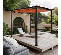 Pergola en Aluminium HWC-N93, pavillon de Jardin, Structure Stable de 8 cm, Toit Coulissant UV50+ 3x3m - Terre Cuite