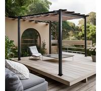 Pergola en Aluminium HWC-N93, pavillon de Jardin, Structure Stable de 8 cm, Toit Coulissant UV50+ 3x3m - Taupe