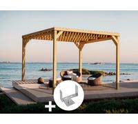 Pergola en bois Toulouse avec toit semi-ouvert 420 x 420 cm + 4 supports - Maderland