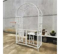 Pergola en métal noir et blanc de 210 cm - Treillis de jardin avec portail - Structure extérieure robuste pour plantes grimpantes - Avec piquets de 20 cm - Décoration parfaite pour terrasse