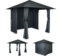 Pergola HWC-J63, Pavillon de jardin Abri de terrasse avec paroi latérale 3x3m ~ anthracite