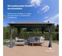 blumfeldt Mondo Tonnelle 3x4 - Cadre Acier, avec Rideaux, Résistant aux Intempéries, Tonnelle de Jardin, Facile à Assembler, Gris Foncé