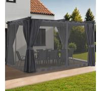 IDMarket Pergola Édition intégrale moustiquaire toit rétractable 3x4M 4 rideaux gris