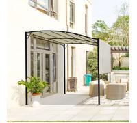 Pergola murale adossée 3 x 2,5 m en acier et polyester, toit pliable, blanc crème et noir