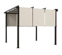 Pergola - Outsunny - 3 toiles coulissantes - structure acier noir toile polyester haute densité 180g/㎡ - 3 x 3 m - beige