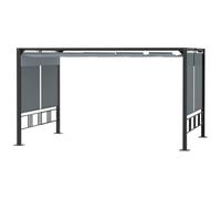 Pergola rétractable 3,9L x 2,9l x 2,2H m structure alu. acier époxy noir double toile polyester haute densité gris Gris G