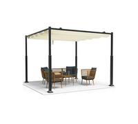 VOUNOT® Pergola rétractable 3x3m en metal et toile polyester haute densite 180 g/m² beige