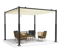 Pergola Rétractable 3x3m Métal Polyester 180g/m² Anti-UV Imperméable Beige