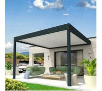 Pergola rétractable CONCEPT Mixte Gris anthracite / Blanc 5,00x3,005m Moteur + Télécommande + LED