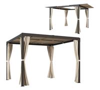 Pergola Rétractable Dim. 2,95l X 2,95l X 2,20h M Double Toit Rideaux Beige