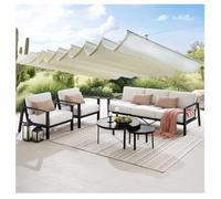 Pergola rétractable en forme de U avec motif vague pour terrasse, blanc, 2,8 x 6 m, parfait pour pare-soleil et décoration de jardin