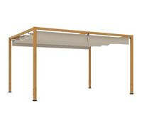 Pergola Toile Rétractable 4 X 3 M Alu Effet Bois Tissu Polyester Beige