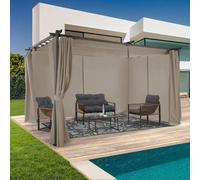 Pergola Toit Rétractable Avec Rideaux Coloris Taupe