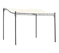 Pergola tonnelle de jardin auvent 2,97 x 2,97 m adossable métal noir polyester anti-UV beige