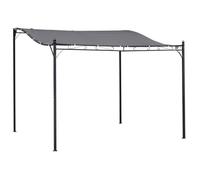 Pergola tonnelle de jardin auvent 3 x 3 m adossable métal gris polyester imperméabilisé anti-UV gris