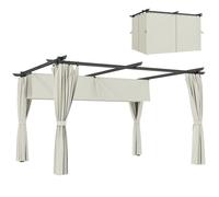 Pergola tonnelle de jardin - Outsunny - auvent rétractable - rideaux protection solaire - polyester - 3x3m - crème