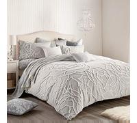 Peri Home Parure de lit 3 pièces avec Couette et taies d'oreiller 100% Coton pour Chambre à Coucher (Chenille Grise Rose, très Grand lit)