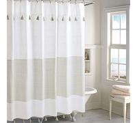 Peri Home Rideau de Douche 100% Coton avec Pompons pour décoration de Salle de Bain, Motif bohème et Rustique (183 x 183 cm, Taupe)