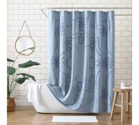 Peri Home Rideau de Douche en Tissu 100% Coton pour Salle de Bain, 183 x 183 cm, Rouleau rétro Bleu
