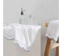 Peri Home Serviette de Toilette 100% Coton pour Salle de Bain, brodée, Douce et absorbante, 500 g/m², 1 pièce, 40,6 x 68,6 cm, Blanc avec festonné Bleu