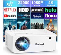 Pericat Projecteur Bluetooth WiFi 5G, projecteur de film natif 1080p, projecteur de film extérieur avec écran de 350", projecteur de cinéma maison 22 000 L, projecteur amélioré 2024 compatible avec
