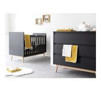 PERICLES - Chambre Duo Pure Noir Lit bébé 70x140cm + Commode Noir